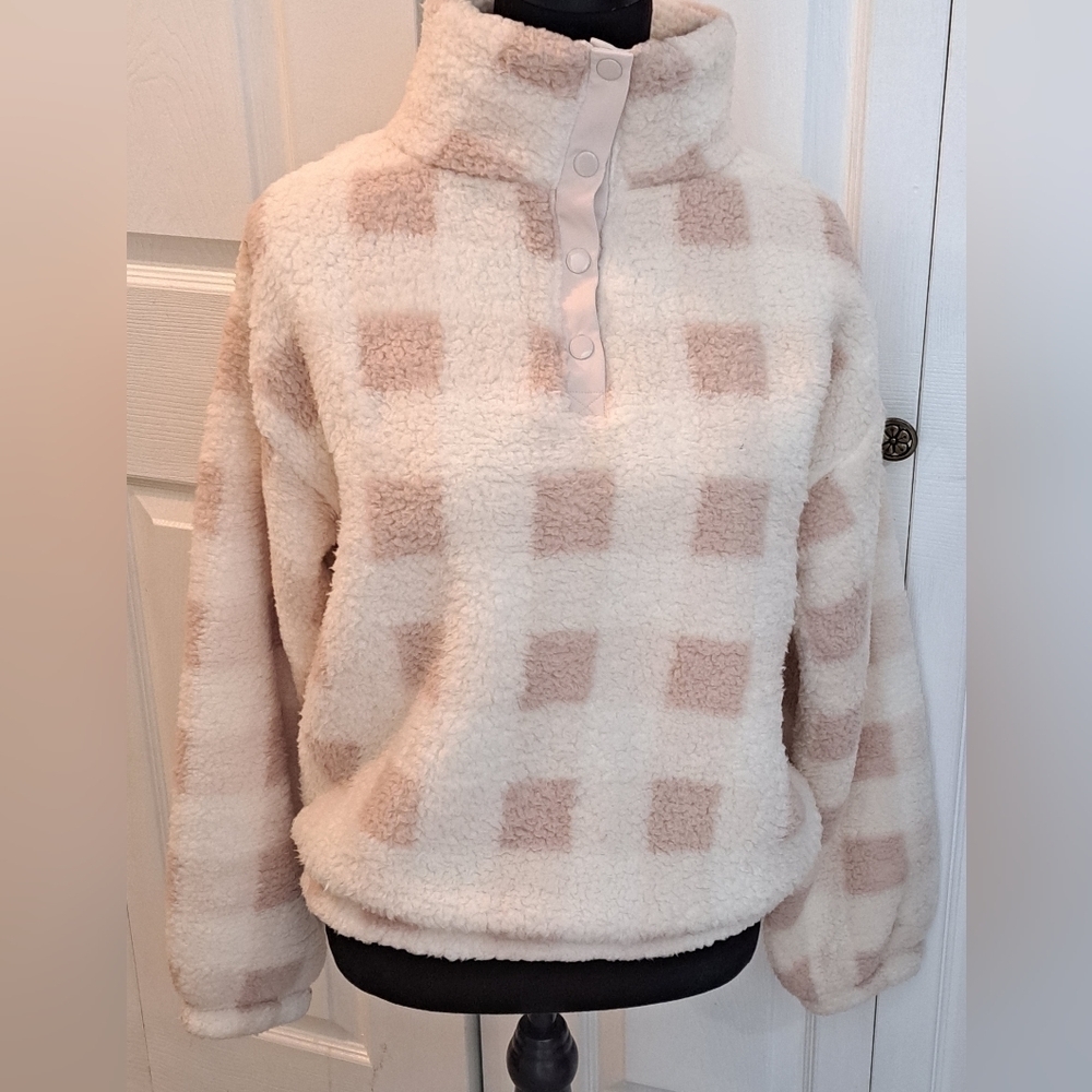 Checkered Mock Neck Pullover Sweater Size M